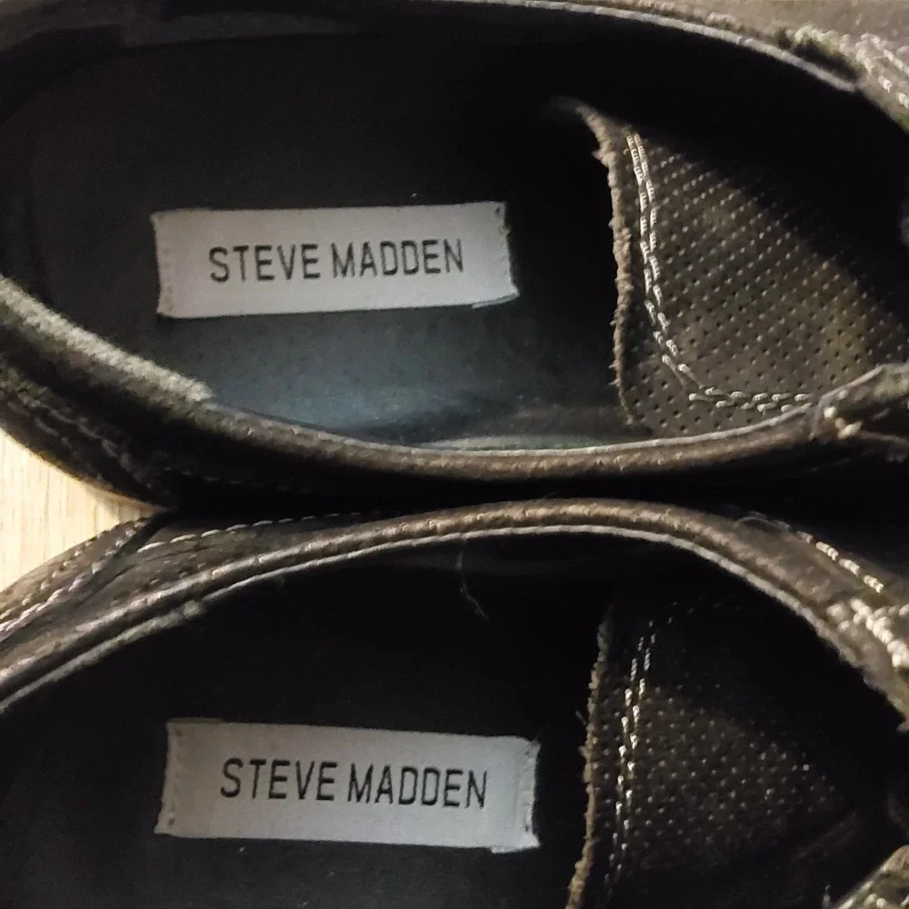 Steve Madden Mens Cherp Derby Dress Shoes 10.5‎ Black Leather Perforated Lace Up
